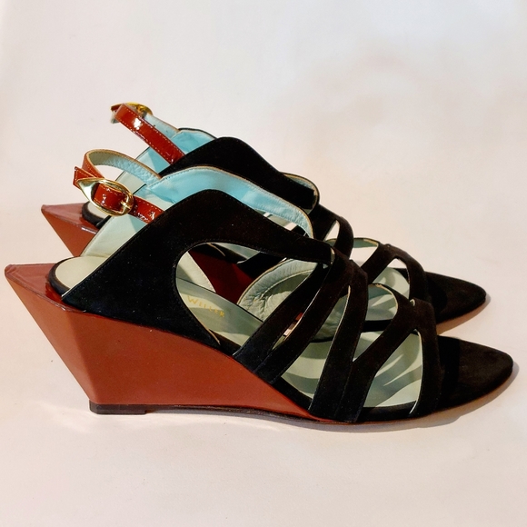 RARE Atalanta Weller red & black sculptural wedge sandal, EU40/US9.5 NWT - Picture 3 of 15